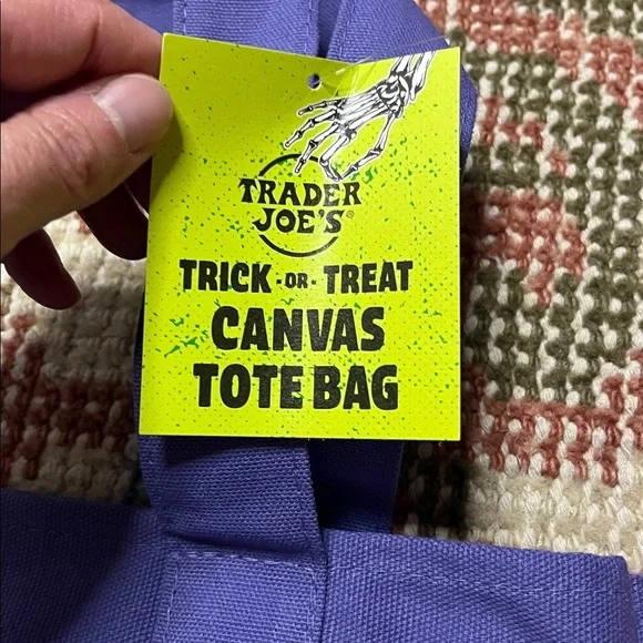 NWT Trader Joe’s Limited Edition Trick or Treat Purple Mini Canvas Tote Bag - Picture 4 of 6